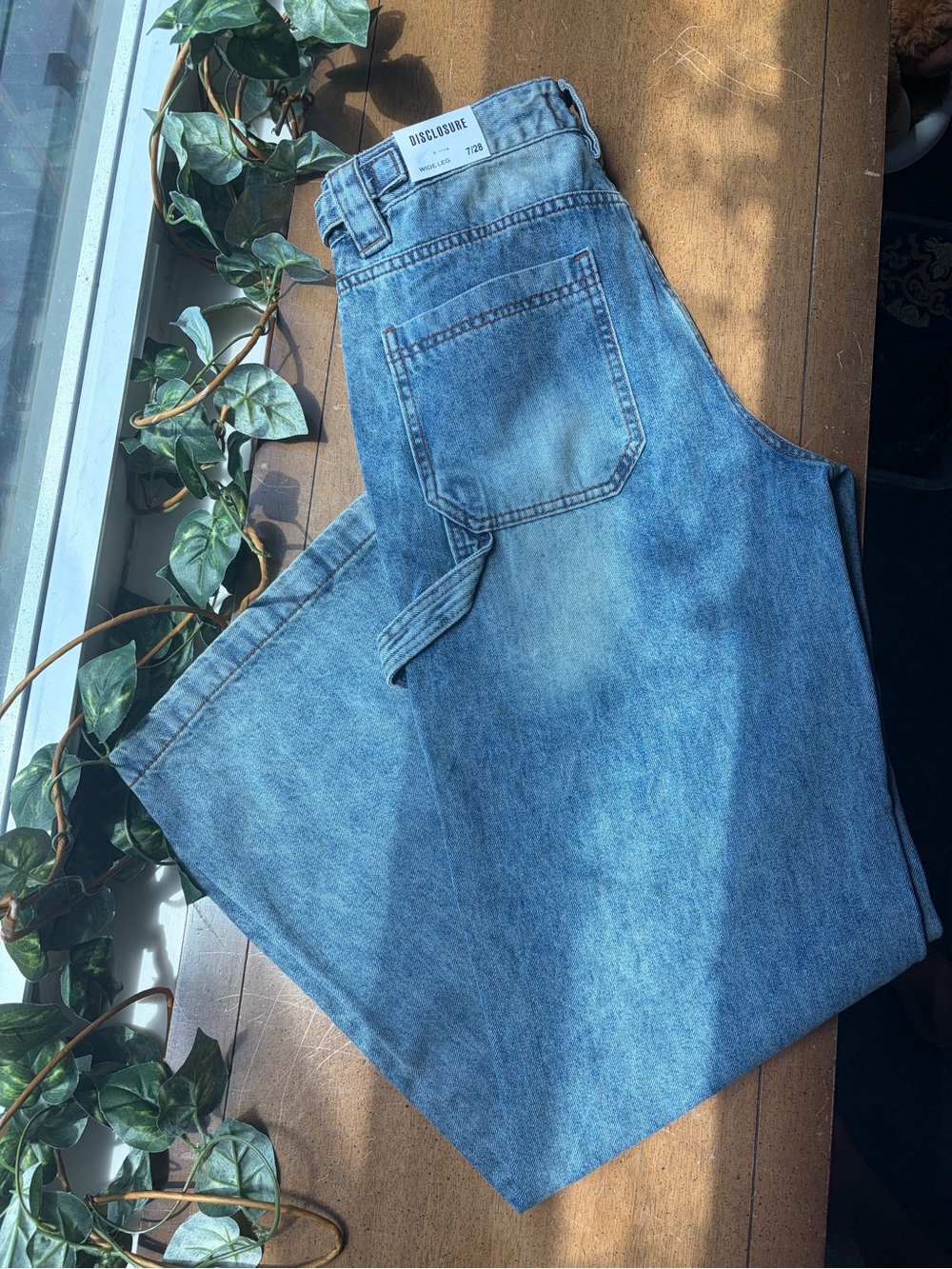 NWT Wide Leg Jeans Womens 7/28 Carpenter Denim Utility High Rise Blue Disclosure